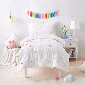 Ensemble de housse de couette en coton coloré OEKO pour filles, ensemble de draps de lit pour bébé en jacquard à pois capitonnés, ensemble de literie personnalisé pour tout-petits - Product Image 3