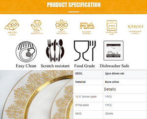 Bán buôn 10.5inch với 8inch thị trường vàng rim đẹp Bộ đồ ăn sành Bộ Xương Trung Quốc tấm Set - Product Image 5