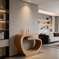 ML-ST06 Table console moderne en bois massif sur mesure haut de gamme, forme incurvée organique, pour salon, salle à manger, appartement, bureau, hôtel