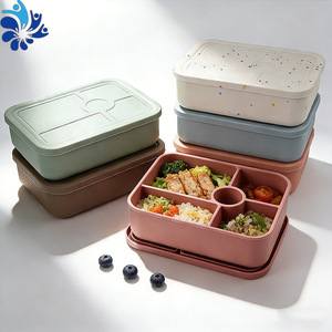 Lonchera de Silicona de 5 Compartimentos, Rectangular, Apta para Microondas, para Uso en la Oficina, con Tapa de Plástico, Color Sólido - Product Image 1