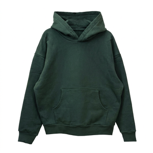 Sweat-shirt à capuche unisexe vert foncé, coupe ample, en coton French Terry, décontracté, avec poche, longueur standard, pull tricoté pour l'automne - Product Image 1