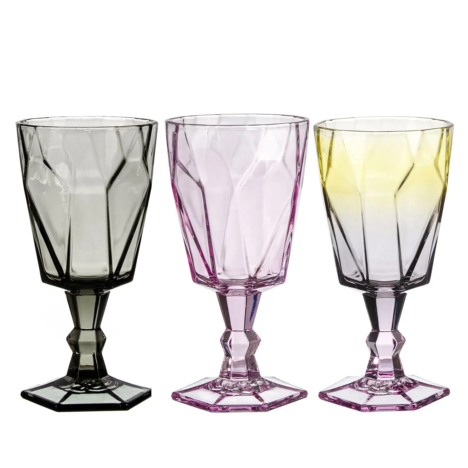 Custom Modern Embossed Stem Colorful Water Goblet Red Wine Glasses for Party