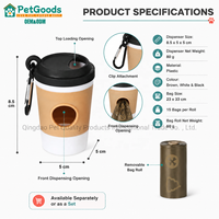 Dispensador de Bolsas para Desechos de Mascotas con Clip para Taza de Café, Portátil, de Plástico, para Pasear Perros, 15 Bolsas por Rollo, Fácil Dispensación, Color Marrón, Venta al Por Mayor
