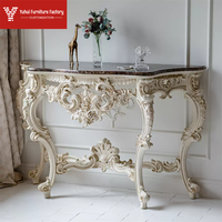 Table d'entrée en marbre de style rococo français, table sculptée en bois massif de style cour européenne, table de vue pour entrée de villa