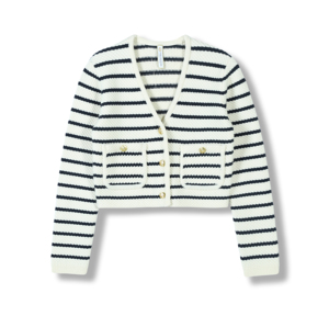 <span class=keywords><strong>Pull</strong></span> en laine à col en V à manches longues pour femmes, automne-hiver 2025, sur mesure OEM et ODM, couleurs contrastées, rayures, cardigan en tricot avec boutons - Product Image 2