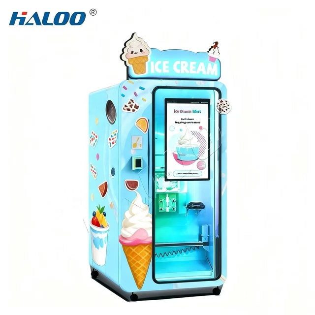 Haloo Vending Machine Supplier Fully Automatic Smart Yogurt Ice Cream Vending Machine with Toppings and Jams