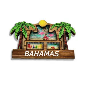 2023 nhà máy mới tùy chỉnh thiết kế MDF tủ lạnh nam châm du lịch bahamas bãi biển quà Tặng lưu niệm Epoxy vòm tủ lạnh bằng gỗ nam châm