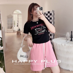 Shorts Bermuda amples taille haute pour femmes grandes tailles Runqi avec cordon de serrage, rose, décontractés, d'été, cinq points, N8396 - Product Image 2
