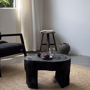 Wabi-sabi tarzı kömürleşmiş siyah Tatami tasarımcı dışkı Bay pencere ev mobilya için sehpa seti yaratıcı küçük çay masası - Product Image 6