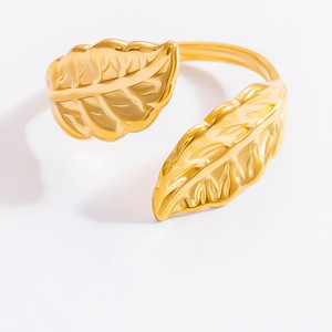 Leaf Shape Titanium Steel Open <b>Ring</b> For Women Party Jewelry Fashionable Retro Design Summer Accessory - Product Image 5