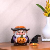 Récipients de stockage de figurines en céramique au design de cuisine Halloween personnalisé Pot à biscuits en forme de gnome en porcelaine citrouille assistant enchanteur