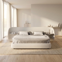 Cadre de lit king-size rond flottant au design moderne avec éclairage LED intégré, lit nuage de luxe avec rembourrage en tissu et structure métallique