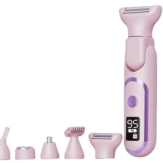 Double-bladed Design Electric Razors 5-in-1 Waterproof Wet Dry Hair Remover with Shaver Trimmer for Lady Face Underarms Bikini