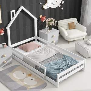 Montessori Toddler <b>Floor</b> <b>Bed</b> <b>Frame</b> Modern House-Shaped Wood Headboard with Fences for Farmhouse Use Zzm Brand Europe Origin - Product Image 4