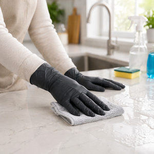 Boîte de 50 paires de gants <span class=keywords><strong>en</strong></span> nitrile jetables noirs sans latex, 5 mil, <span class=keywords><strong>EN</strong></span> ISO 374, bouts des doigts texturés, sans silicone, sans poudre - Product Image 3