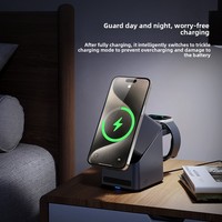 Chargeur sans fil magnétique 3-en-1 rotatif 2026 de pointe 15W à charge rapide avec support pliable et horloge 4-en-1 pour téléphones, montres et écouteurs