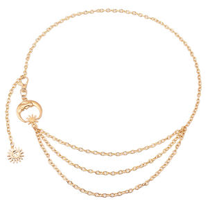 Cadena de cintura metálica de luna y sol para mujer, de aleación de zinc, a la moda, para uso diario, con diseño de estrella y un solo cierre. - Product Image 5