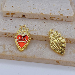 Cz8793 Valentine ngày trang sức Nguồn cung cấp 18K mạ vàng CZ sưng húp men màu đỏ rực sợ hãi trái tim milagro EX VOTO quyến rũ mặt dây - Product Image 4
