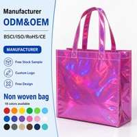 Sacs cadeaux non tissés holographiques métalliques en gros à prix abordable, avec logo personnalisé imprimé, finition laser brillante, laminés, réutilisables, écologiques, pour fêtes et événements
