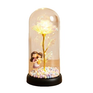 Regalos para <span class=keywords><strong>el</strong></span> Día de la Madre y Cumpleaños, Flor Eterna en Cúpula de Cristal, Ramo de Rosas con Lámina Dorada, Lámpara LED Decorativa - Product Image 5