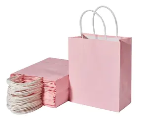 Custom logo light pink kraft paper bag shopping clothing advertising gift tote bag