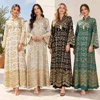 Abaya à imprimé géométrique doré, col montant, manches cloche à pompons, robe longue ample, Kaftan musulman de Dubaï, Robe islamique, 4 couleurs, OEM