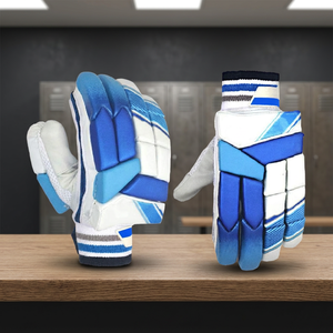 Professional <b>Cricket</b> Batting Gloves Adult Leather Palm Finger Protection High Grip Practice Match Sports Gloves <b>White</b> Blue - Product Image 4
