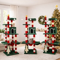Arbre à chat en peluche sur le thème des fêtes avec poteaux à gratter en sisal naturel, tour d'escalade multi-niveaux en velours pour la maison et le salon