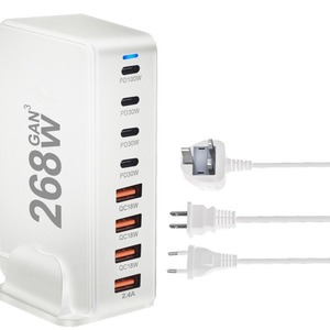 268W GaN PD Charger 8 Port Desktop <b>Adapter</b> Fast Charging With Led Indicator White - Product Image 1