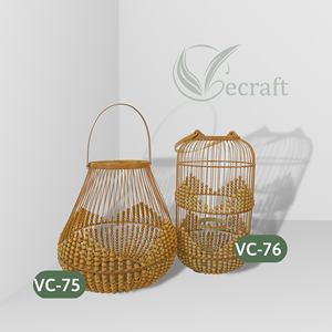 Porte-bougie cylindrique en bambou naturel avec perles - Fait à la main pour la décoration de la maison et les événements - Abat-jour moderne - Product Image 3