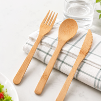 Lot de 3 couverts réutilisables en bambou biodégradable (couteau, fourchette, cuillère) pour le camping, les repas, le café et la maison