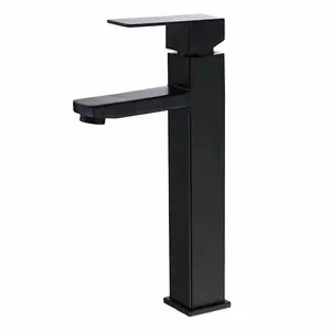 Grifos de acero inoxidable para lavabo de baño, alta calidad, cuadrados, chapados en negro