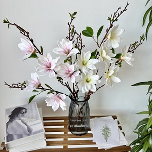 Flores Queyiyi, Magnolia Artificial Impresa en 3D, Tallo Único, 6 Cabezas, Hechas a Mano en Seda, Decoración para el Hogar - Product Image 1
