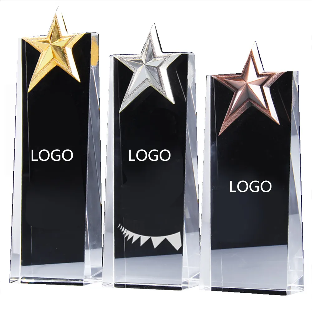 Tomas Brand Crystal Plaque, Met Metal Silver Star Shape Crystal Award Silver Star Crystal Glazen Trofee Awards/