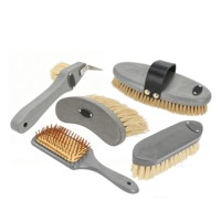 Boîte de toilettage équin personnalisée pour kit de toilettage de chevaux avec brosse corporelle, cure-ongles, brosse Dandy et peigne à crinière.