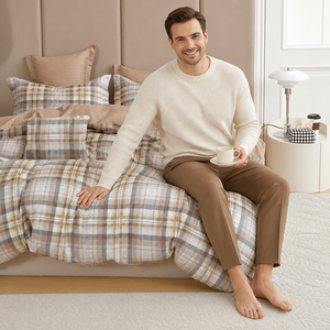 Poland Stock Classic Tartan Plaid <b>Bedding</b> <b>Set</b> Warm Brown Cotton Duvet EU Dropshipping 3pcs - Product Image 2
