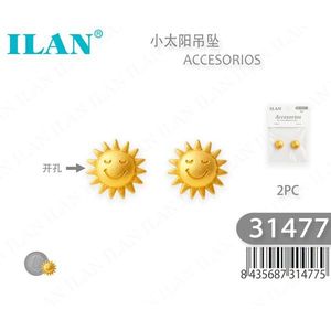 Ciondolo Sole Ilan 2 pezzi color oro con design a sorriso per accessori per la creazione di gioielli - Product Image 1