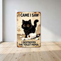 Plaque murale vintage rétro en métal « J'ai venu, j'ai vu, j'ai détruit le papier toilette » – Décoration amusante pour la maison et la salle de bain