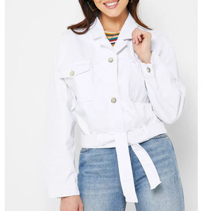 OEM <strong>Women</strong> <strong>White</strong> Customizable <strong>Jean</strong> Jacket Female Oversize Drop Shoulder Short Fashion Denim Jaket - Product Image 6