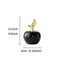 Ornement en céramique de luxe écologique moderne noir/blanc brillant en forme de pomme avec branches dorées, logo personnalisé (vendu en décoration)