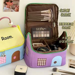 Bolsa de Maquillaje para Mujer, Gran Capacidad, Impermeable, para Viaje, con Asa Suave y Diseño de Bloques de Color - Product Image 3
