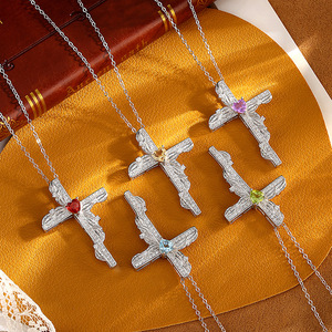Collar con colgante de cruz de granate de 5 mm con corte de corazón, plata 925, para mujer, joyería religiosa de moda, regalo para días festivos - Product Image 5