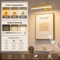 Lampe murale LED sans fil magnétique rechargeable dorée, intensité réglable à distance, pour tableaux, galeries et décoration de chambre
