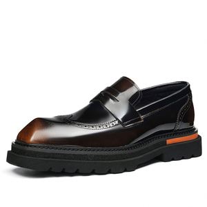 Zapatos de Vestir Formales de Negocios para Hombre, Estilo Británico Retro, Brocado Grabado, Punta Cuadrada, Cuero, Talla Grande, Transpirables, Color Negro, para Boda - Product Image 2