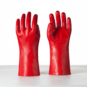 قفازات حماية كيميائية حمراء من البولي فينيل كلوريد (<span class=keywords><strong>PVC</strong></span>) مغموسة مرتين، مقاومة للماء ومضادة للانزلاق، معتمدة من CE، خالية من السيليكون لقطاع البناء - Product Image 1