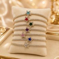 Ensemble de bracelets tennis Fashion Star, dorés, avec breloques étoiles colorées en zircon cubique, pour femmes, vente en gros pour bijouteries et boutiques