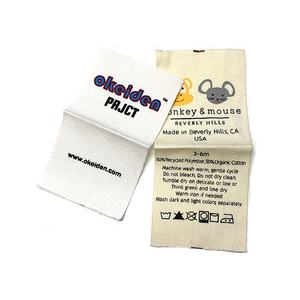 Tùy Chỉnh In Logo Riêng May Trong Quần Áo May Mặc T Áo Sơ Mi Rửa Chăm Sóc 100% <span class=keywords><strong>Cotton</strong></span> Hữu Cơ Twill Nhãn Cho Quần Áo Trẻ Em - Product Image 1