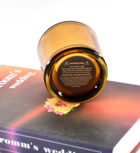 ขวดแก้วใสสีเหลืองอำพันหนาสำหรับทำเทียนพร้อมฝาไม้ ราคาส่งถูก - Product Image 6