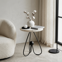 Table d'appoint de luxe avec plateau en marbre, table d'appoint en métal, table ronde moderne pour salon, chambre, appartement, hôtel