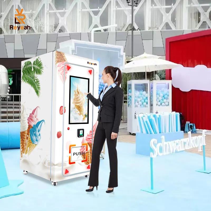 Máquina automática de venda automática de sorvetes para alimentos congelados, grande tela sensível ao toque para uso ao ar livre